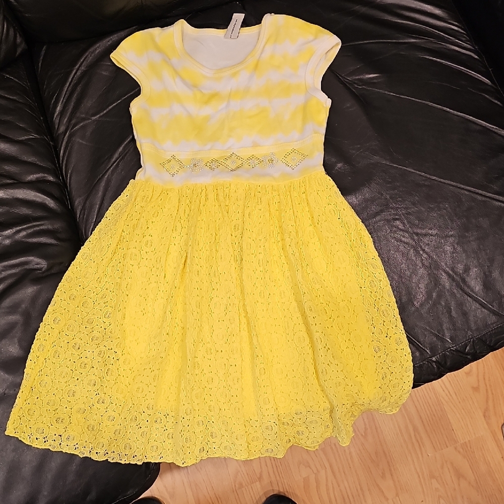 Yellow Fit and Flare Dress with Flutter Cap Sleeves